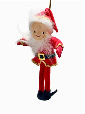Vtg Felted Wire Santa Elf Christmas Ornament