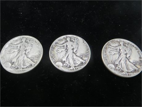 Three 1941 Walking Liberty Half Silver Dollars