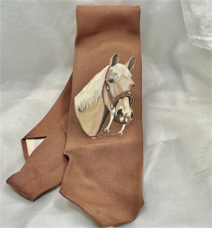 VintageHandpainted horse tie, signed by artist