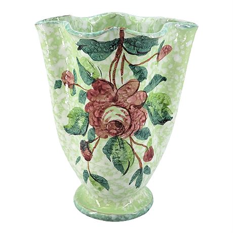 Vintage Speckled Italian Pottery Hand Painted Rose Vase