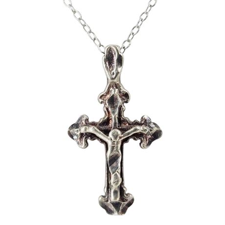 Vintage Sterling Silver Crucifix Pendant Necklace