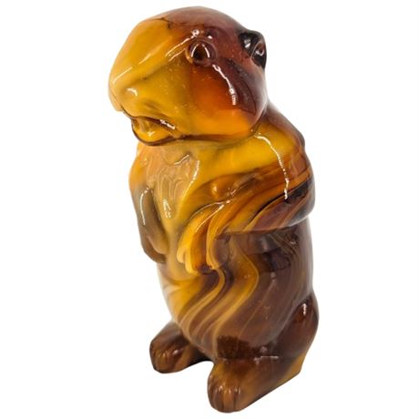 Vintage Imperial Carmel Slag Glass Woodchuck Figure