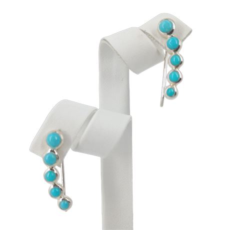 Turquoise and Silver Crawler Earrings - Stamped International Silver Company SI