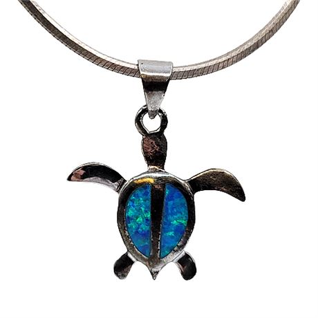 Sterling Silver Opal Turtle Pendant Necklace