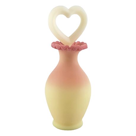 Fenton Burmese Custard Glass Perfume Bottle w/ Heart Stopper