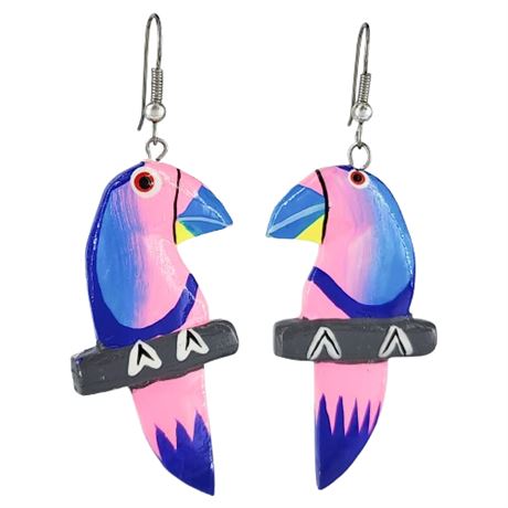 Vintage Hand Painted Tropical Bird Earrings