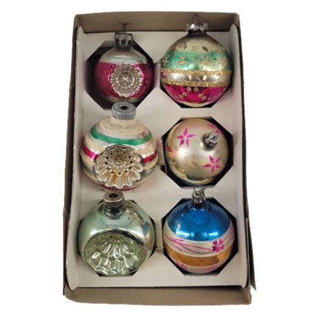 Set of 6 Vintage Shiny Brite Christmas Tree Ornaments