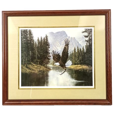 Bald Eagle Catching Fish Limited Edition Print 402/1800 Signed Derk Wildlife Art