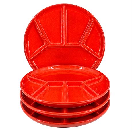 Set of 4 Vintage Gerz Stoneware Divided Fondue Plates