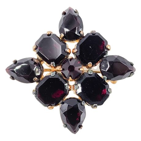 Vintage Czechoslovakian Faux Garnet Crystal Brooch
