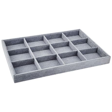 Gray Plush Divided Jewelry Organizer Tray