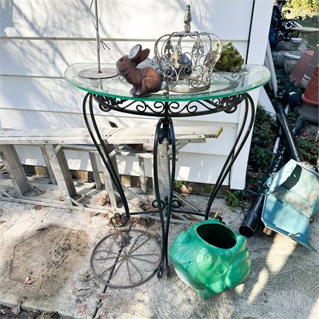 Glass Topped Accent w Assorted Decor