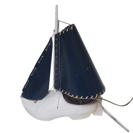White Clog Shoe w/ Navy Blue Sail Boat Shade Table Lamp