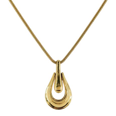 Vintage CROWN TRIFARI Gold Tone Snake Chain Modernist Pendant Necklace