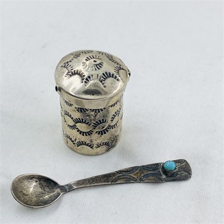 Cool Vtg 12g Navajo Sterling Spoon + Canister