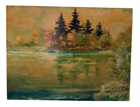Original 1958 Henry McMullen Pine Lake Oil Painting