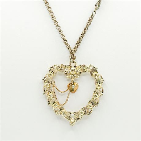 Vintage Gold Tone Heart Pendant Necklace