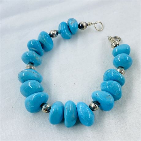 Turquoise + Sterling Bead 7” Bracelet