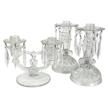 Vintage Glass Candlesticks w/ Crystal Prisms