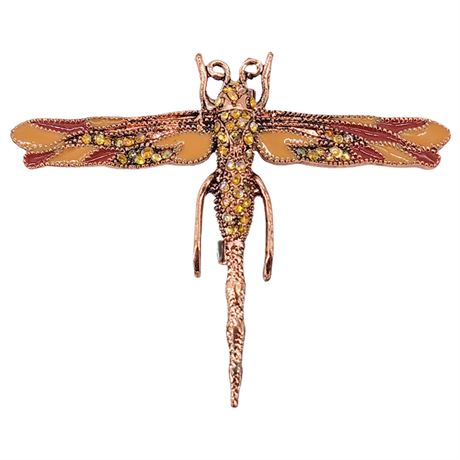 Vintage Inspired Rhinestone & Enamel Dragonfly Brooch