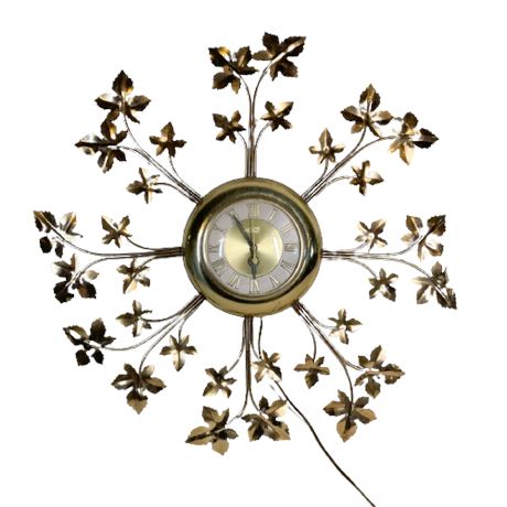Vintage 1960s Brass Leaf Clock by United