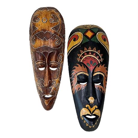 Pair Hand Carved/Painted Indonesian Masks
