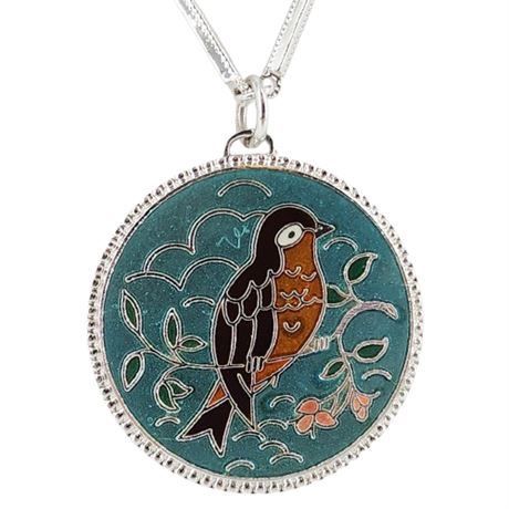 Vintage SARAH COVENTRY "Spirit Song" Enamel Robin Pendant Necklace