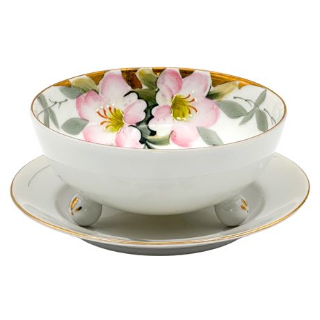 Noritake Hand-Painted Footed Vintage Bowl and Saucer Set