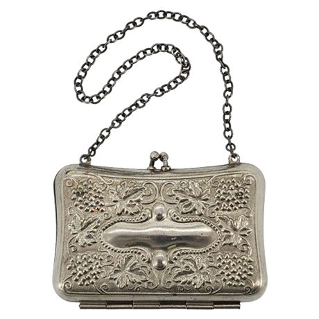 Victorian Stamped Metal Kisslock Wristlet Change Purse
