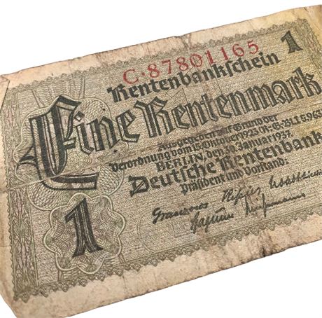 1937 $1 Rentenmark German Paper Money Bill