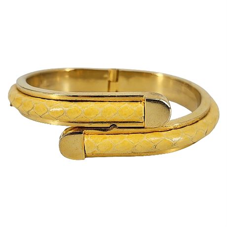 Hinged Yellow Snakeskin Italian Clamper Bracelet