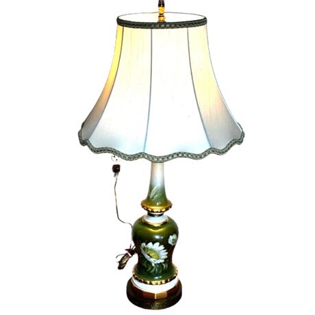 Vintage Green Porcelain Floral Lamp
