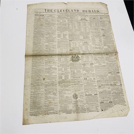 Original 1846 The Cleveland Herald Newspaper