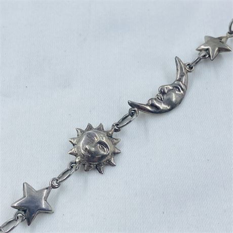 8g Vtg Sterling Sun Moon + Stars Bracelet