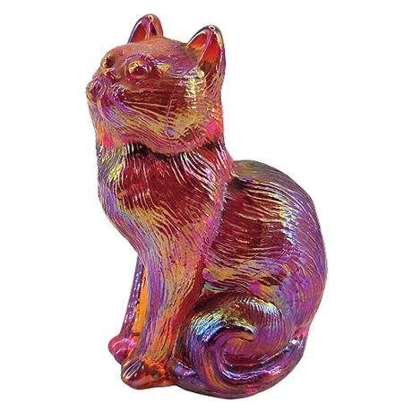Mosser Glass Sitting Cat Figurine in Red Carnival