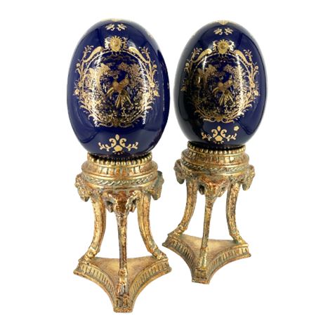 Limoges French Porcelain Decorative Eggs on Stands