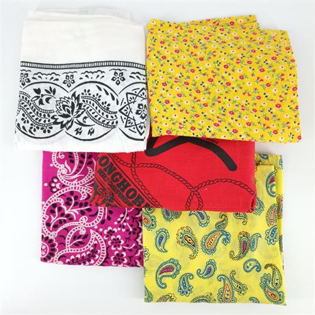 Bandana Lot of 5, Paisley and Floral