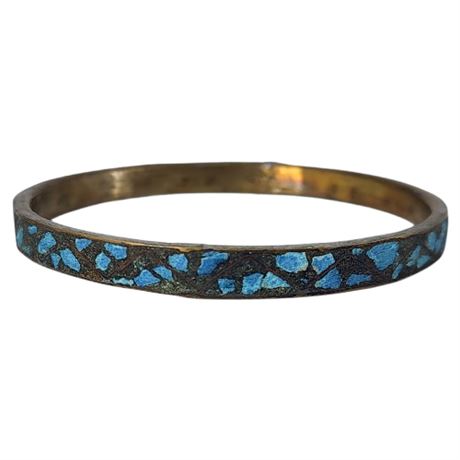 Vintage Indian Brass Crushed Turquoise Bangle Bracelet