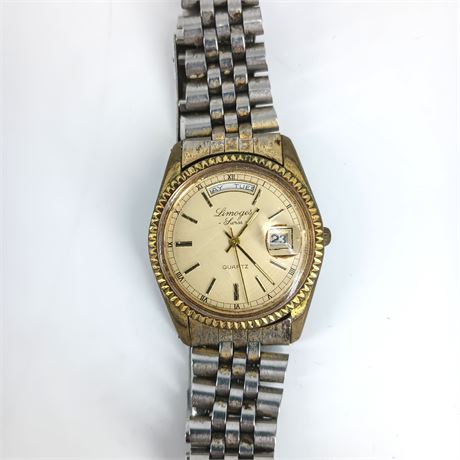 Rare Vintage Limoges Men's Swiss Quartz Watch, Day/Date, Model 8050