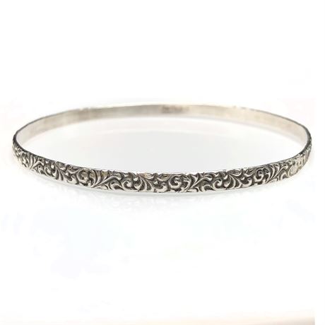 Vintage Thin Fancy Design Sterling Silver Bangle Bracelet