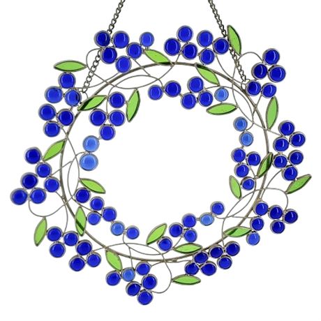 Handmade Stained Glass Berry Wreath Oversized Suncatcher