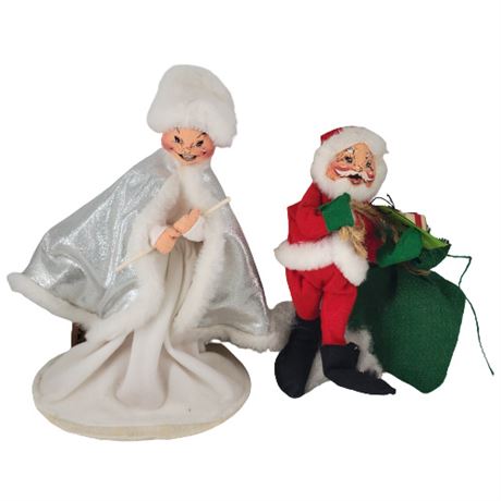 Annalee 1992 Snow Queen / 1967 Santa Claus with Toy Bag