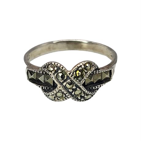 Signed Sterling Silver Marcasite Ring, Sz 7