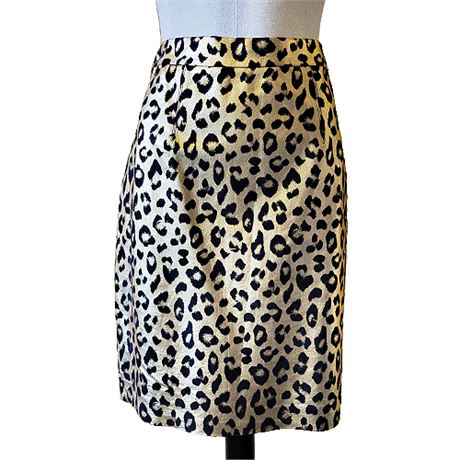 Milly Gold Leather Leopard Print Pencil Skirt