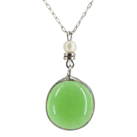 Artisan Made Glass Pendant on Sterling Silver Chain Necklace