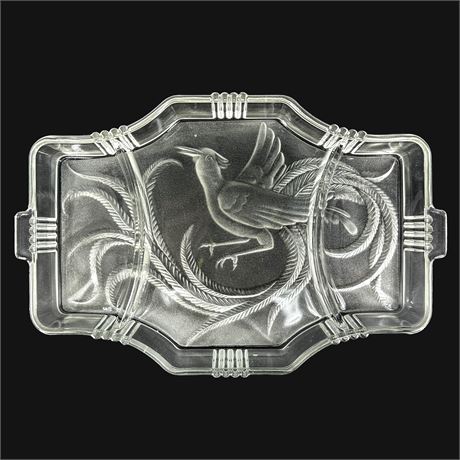 Vintage McKee Louvre Bird of Paradise Intaglio Glass Divided Tray