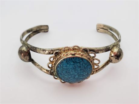 Sterling Navajo Crushed Turquoise Bracelet 15 Grams