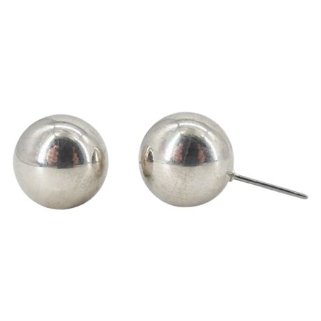 Vtg Heavy 11mm Silver Plated Ball Post Back Earrings
