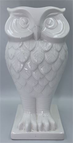 Large 14” White Porcelain Owl Vase, Sculpture