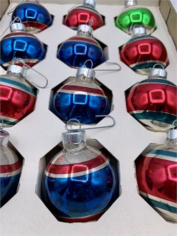 12 pc Vintage USA Striped Glass SEARS Christmas Ornaments